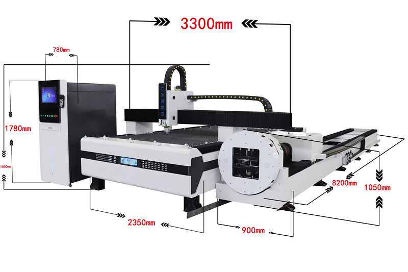 เครื่องตัดเลเซอร์แผ่นท่อโลหะ Cnc โรตารี่ 2000w เครื่องตัดไฟเบอร์เลเซอร์